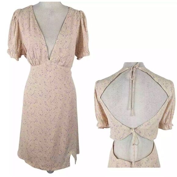 Sophie Rue deep V neck short sleeve Floral Open Back mini Sz Large Dress - Picture 5 of 9